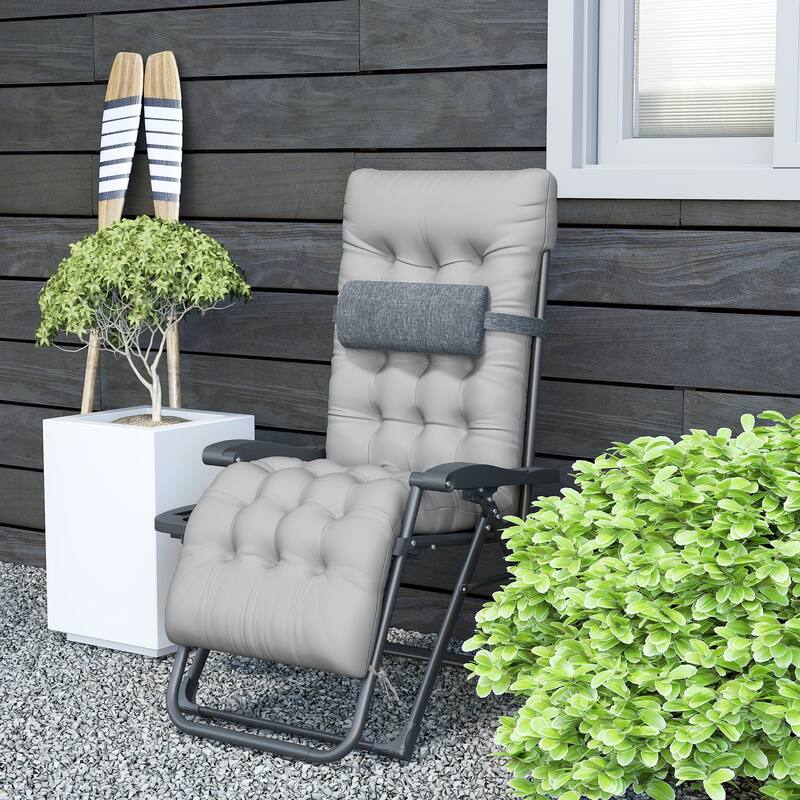 Outsunny Padded Zero Gravity Chairs, Folding Recliner Chair, Patio Lounger with Cup Holder, Adjustable Backrest