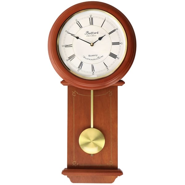 Olivia 24.5 Inch Cherry Wood Chiming Pendulum Wall Clock 24.5 Inch