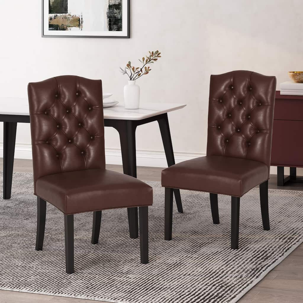 Harriet Contemporary Tufted Faux Leather Dining Chairs (Set of 2) by Christopher Knight Home - 21.50" L x 25.75" W x 41.50" H
