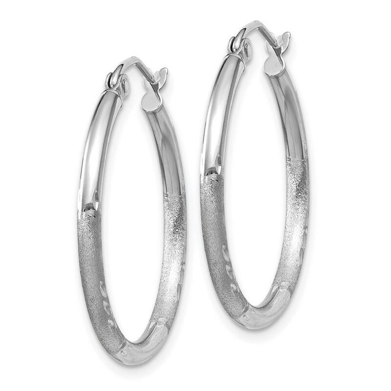 Curata 14k White Gold Satin and Sparkle Cut Round Hoop Earrings - 25x25mm