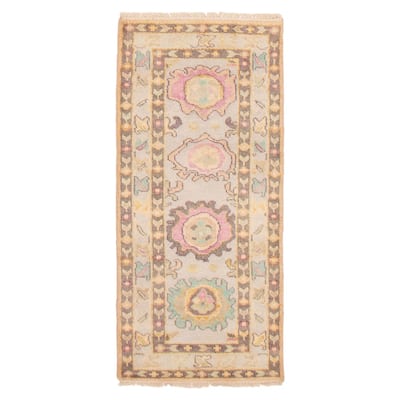 ECARPETGALLERY Hand-knotted Modern Oushak Light Grey Wool Rug - 2'7 x 5'11