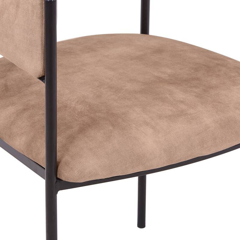 Dining Chair in Leather with Open-Back and Powder Coated Iron Legs Set of 4