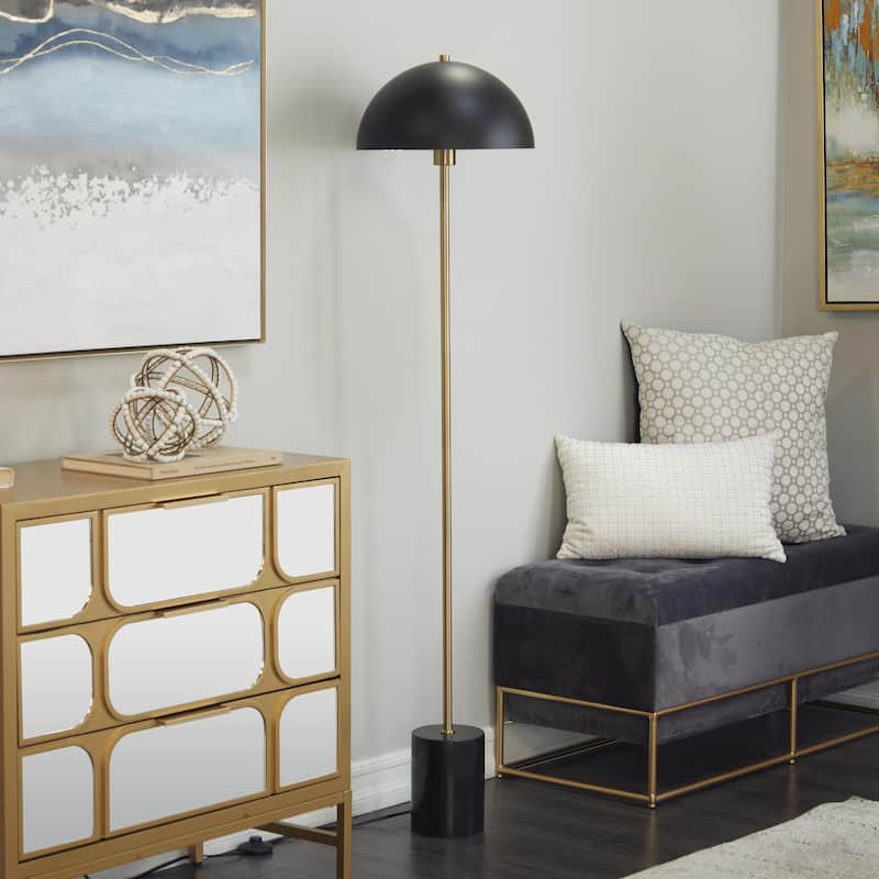 Metal Umbrella Style Floor Lamp with Black Marble Base - Black - Roche River Decor