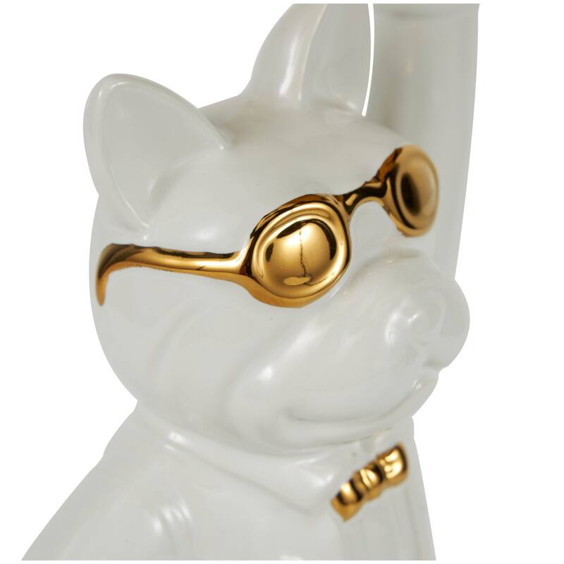 Black or White Ceramic Bulldog Sculpture with Gold Accents