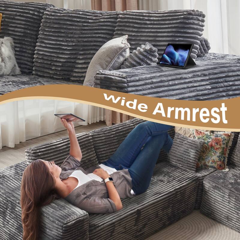HOOOWOOO Modular Plush Upholstered Sectional Sofa with Ottoman