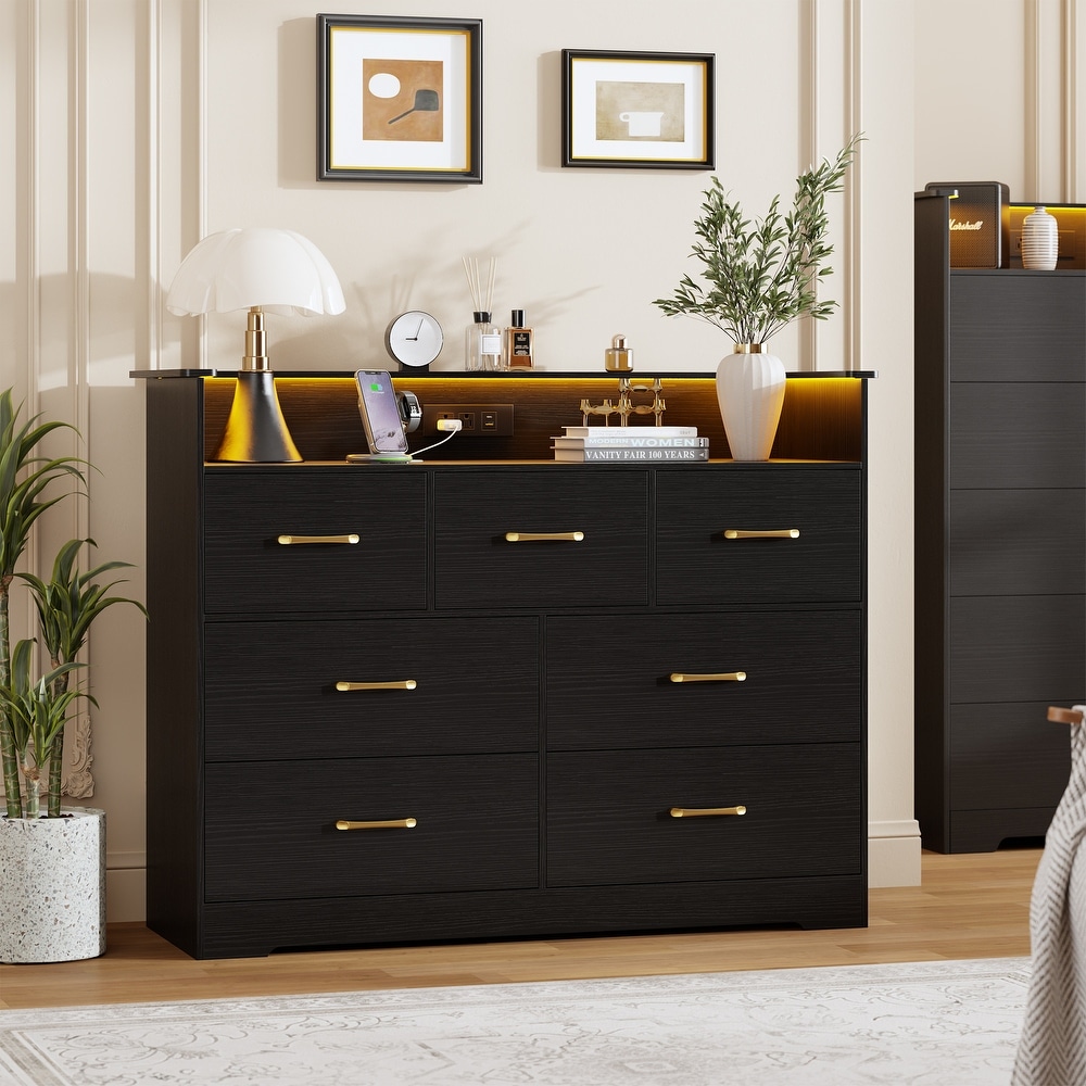 black horizontal dresser Famapy Black Modern Minimalist 9 Drawer Horizontal Dresser Storage Cabinet