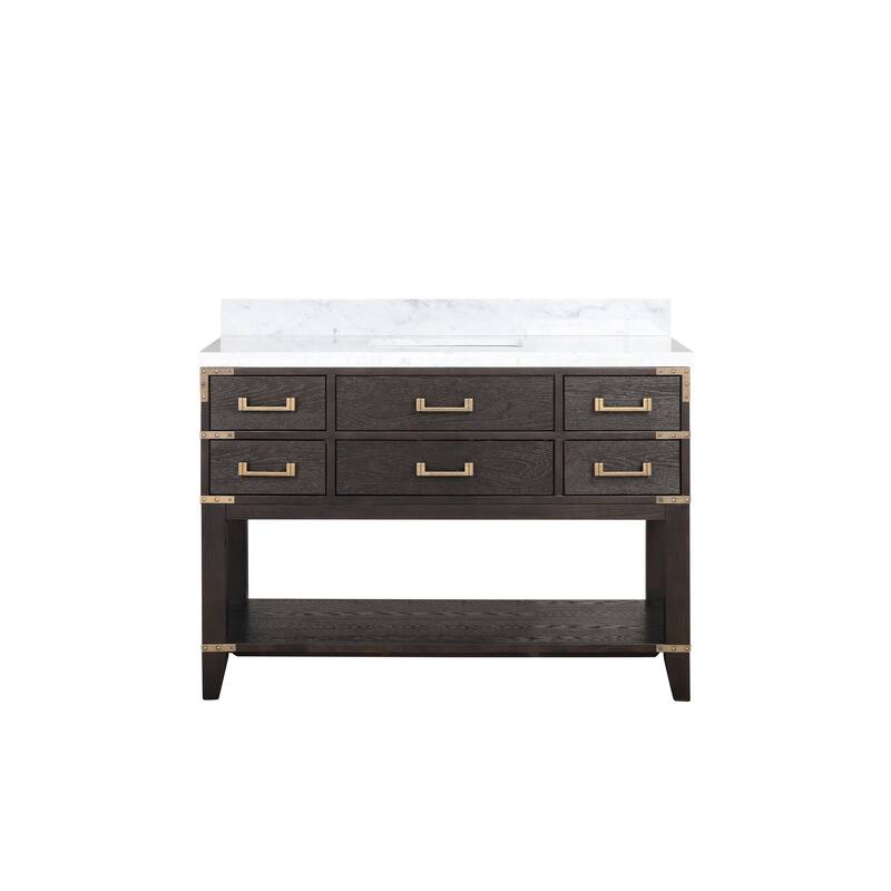 Lexora Norwalk Bath Vanity and Carrara Marble Top - 48 Inch - Brown Oak