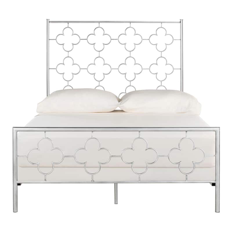 SAFAVIEH Bedding Morris Lattice Metal Queen Size Bed - Antique Silver