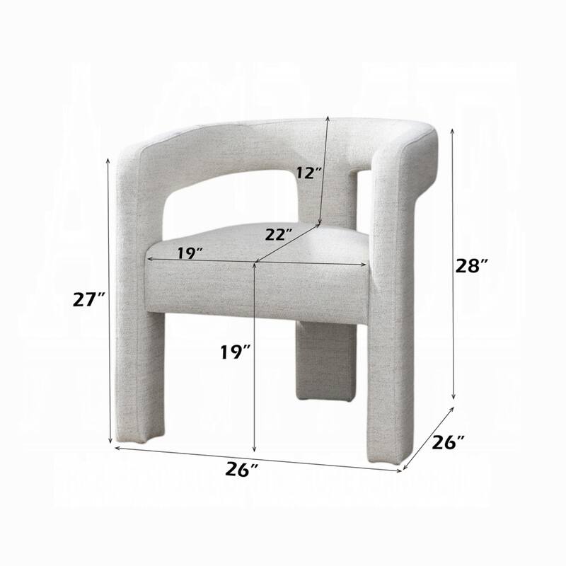 Side Dining Chair Set of 2, Textured Off White Boucle, Curved Back