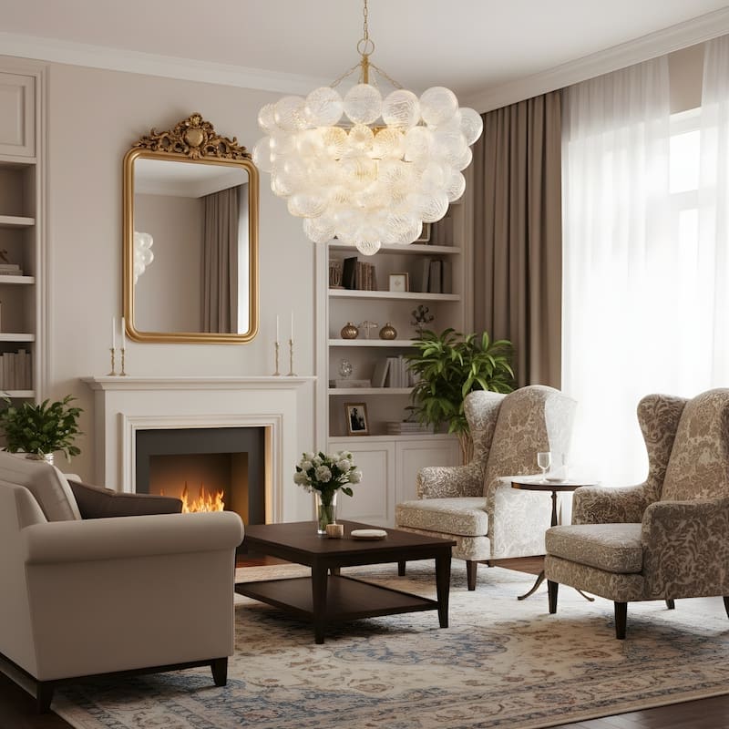 Gold Bubble Ball Chandelier, LED Pendant Light with Glass Globes