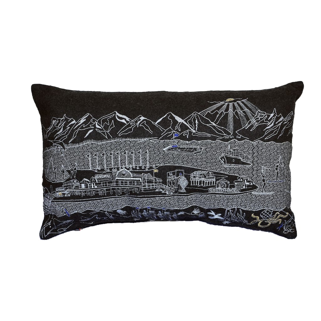 24" Black Homer Spit Nighttime Skyline Lumbar Decorative Pillow
