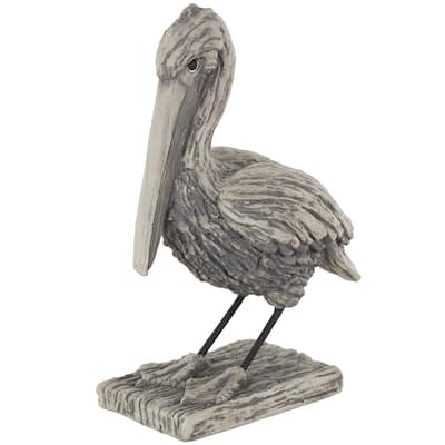 Polystone Pelican Textured Sculpture - Gray - Roche River Decor - 10"W x 5"L x 13"H