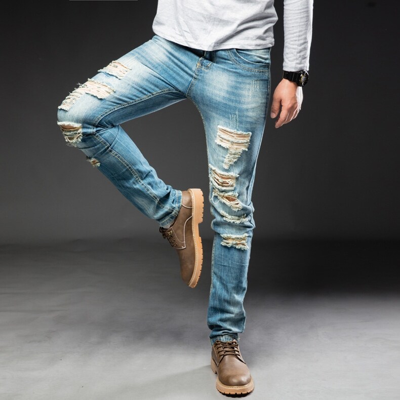 Men S Jeans Ripped Slim Straight Fit Biker Jeans With Zipper Deco Overstock