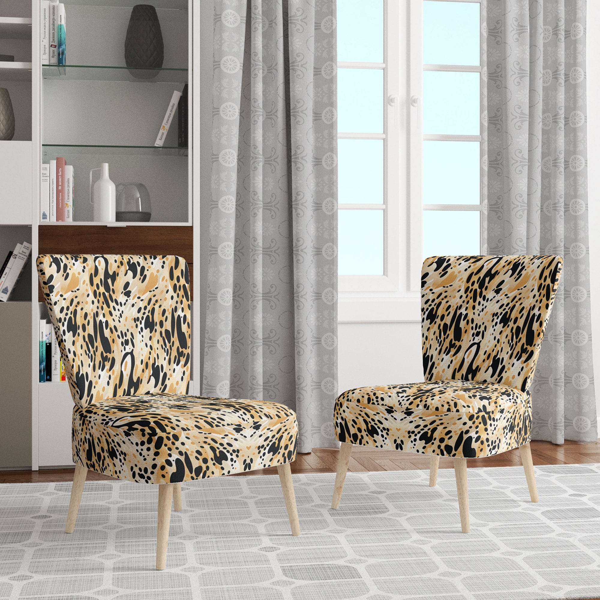 Living Room Gray Animal Print Chair Fabric Animal Print Accent