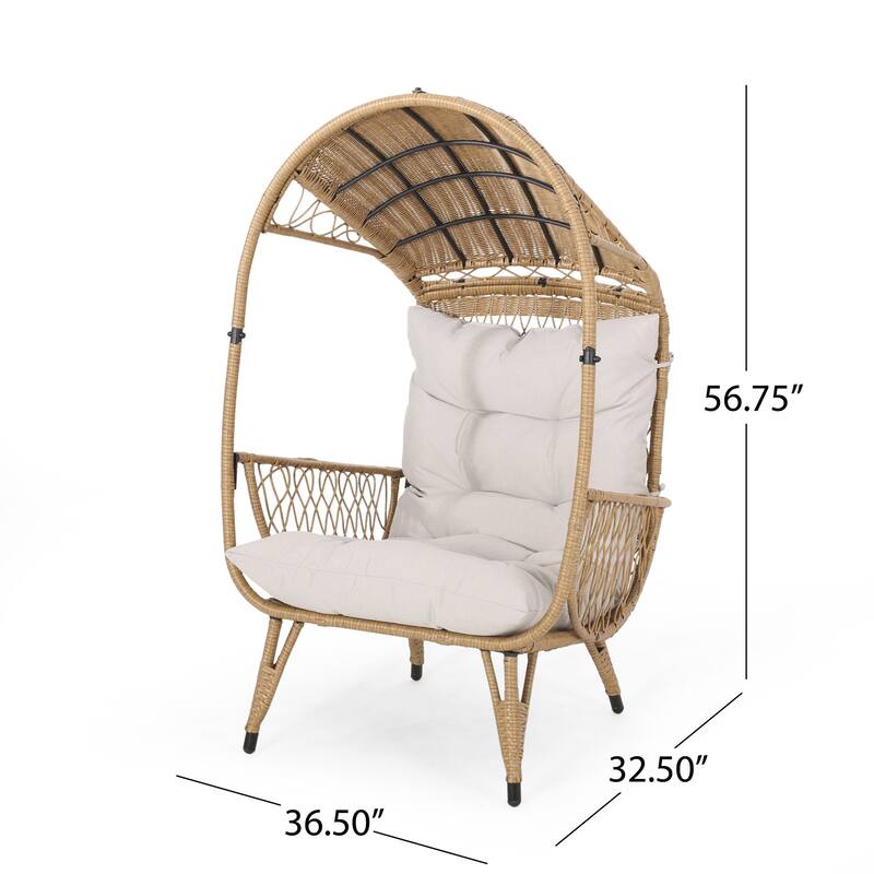 Roomfitters Outdoor Wicker Egg Chair with Canopy, Teardrop Lounge Seating and Soft Cushions for Patio Garden Balcony