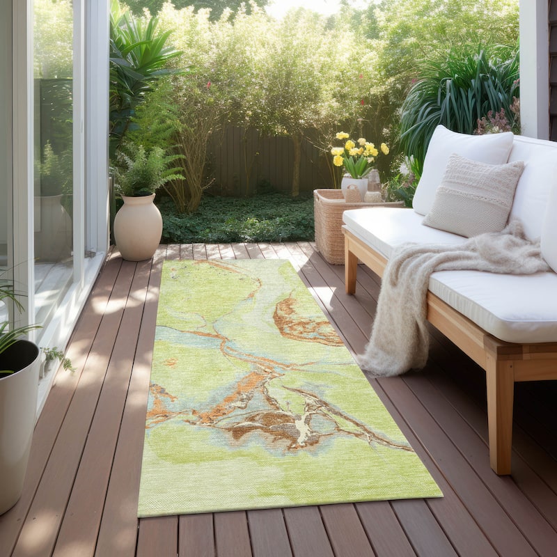 Machine Washable Indoor/ Outdoor Modern Abstract Chantille Rug - Aloe - 2'3" x 7'6"
