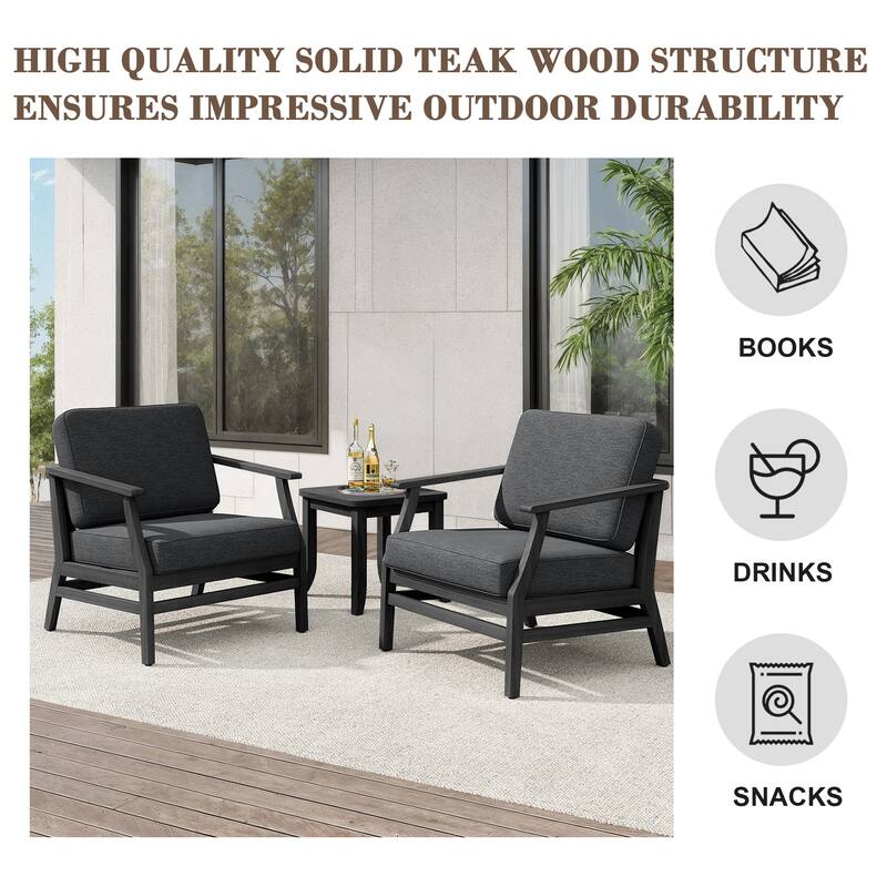 Teak Outdoor Bistro Set with Weather-Resistant Cushions (3-Piece Set)