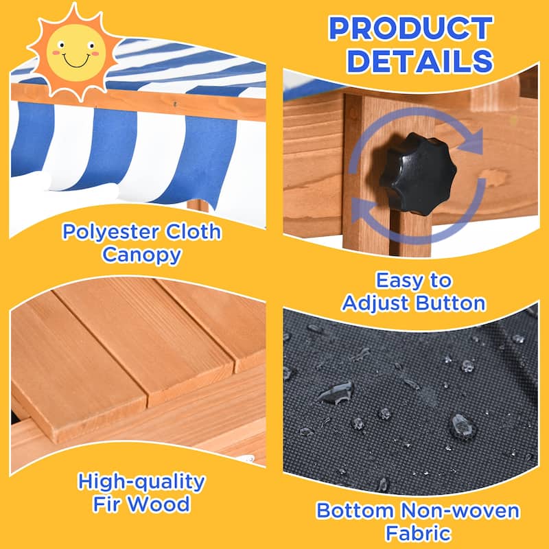 Outsunny Kids Sandbox with Cover, Outdoor Wooden Sandbox with Canopy - 41.75" x 41.75" x 47.75"