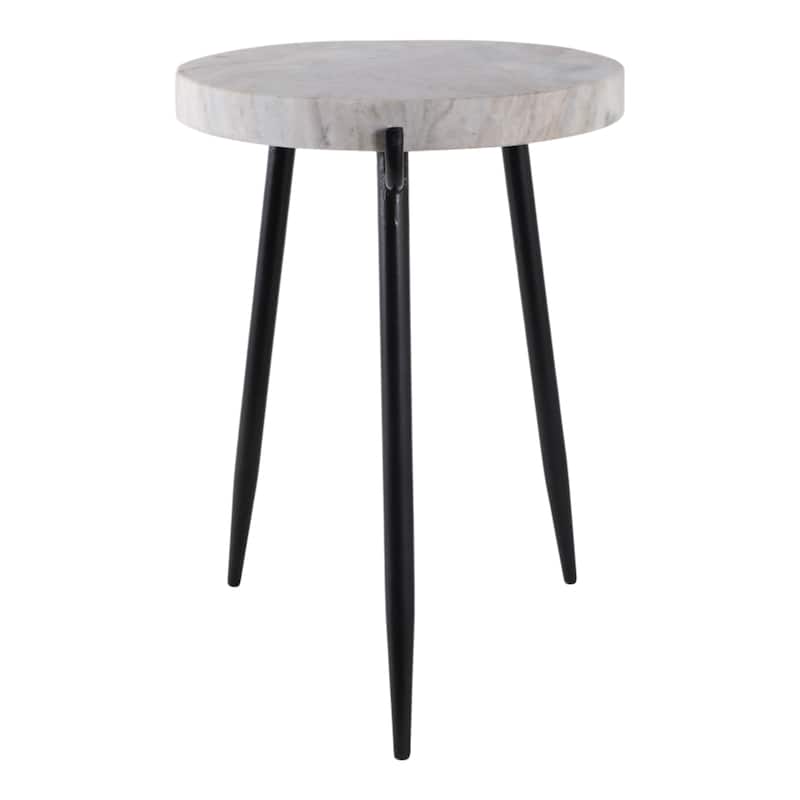 Marble Metal Side Table Modern Sleek Narrow Slender Legs - 21" White - 21.0"