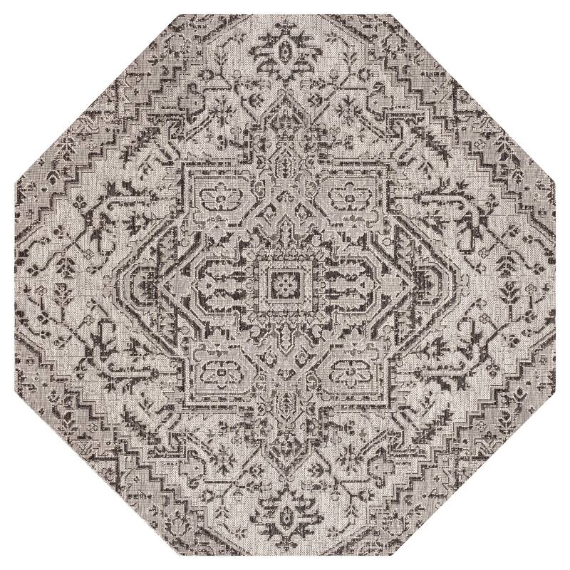 JONATHAN Y Charleston Medallion Indoor/Outdoor Area Rug - 5' Octagon - Black/Gray