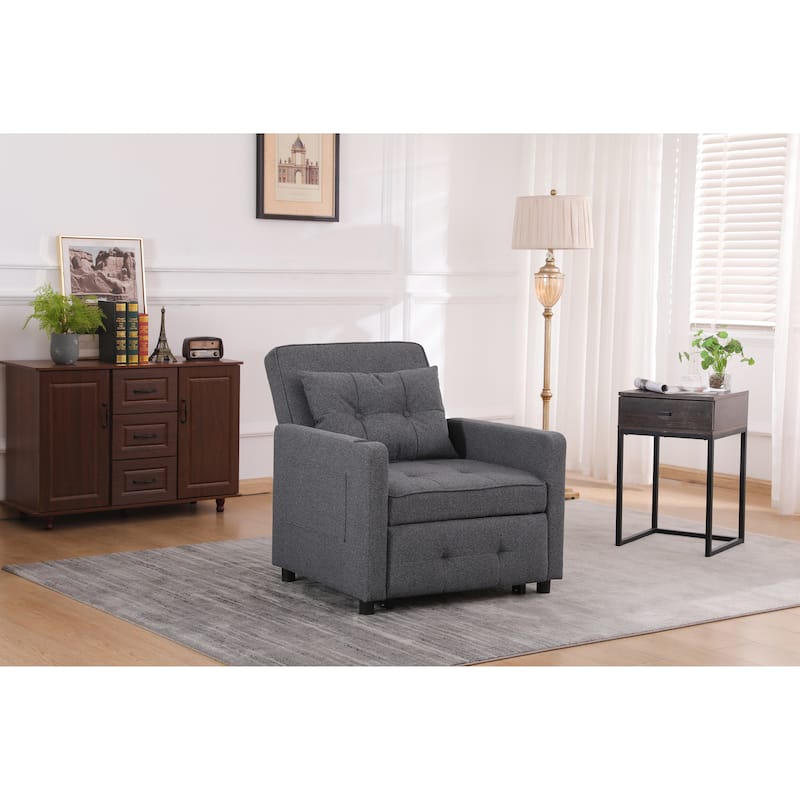 Convertible Pull-Out Sofa Bed with Side Pockets, Sleeper Chair with USB Charging, Single Chaise Lounger Chair