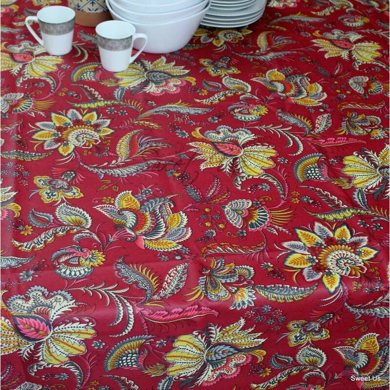 Wipeable Spill Resistant French Floral Acrylic Coated Vanne Tablecloth