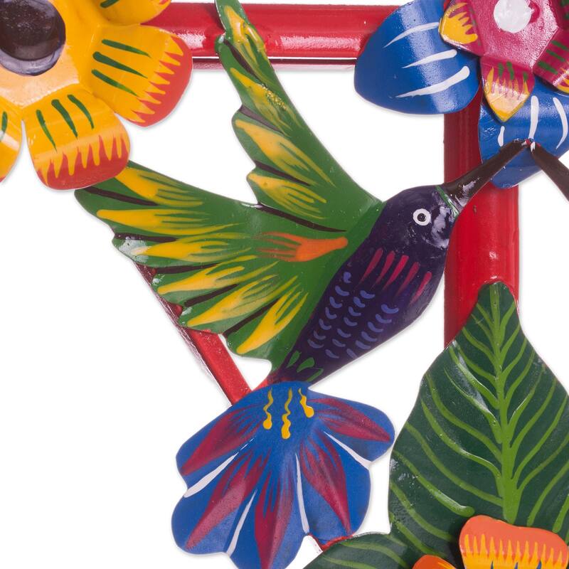 Novica Handmade Hummingbird Temple In Red Recycled Metal Candelabra