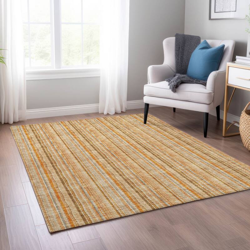 Machine Washable Indoor/ Outdoor Stripe Chantille Rug