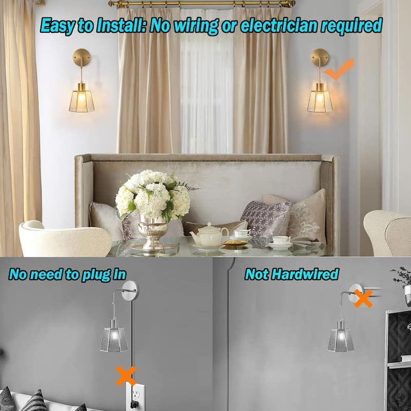 Set of 2 bedroom light transparent wall light metal bedside light