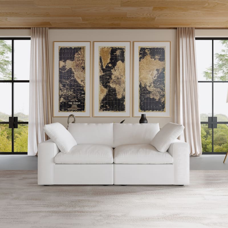 80.3" Linen Upholstered Sofa Mutiple Custions Loveseat Sofa - White