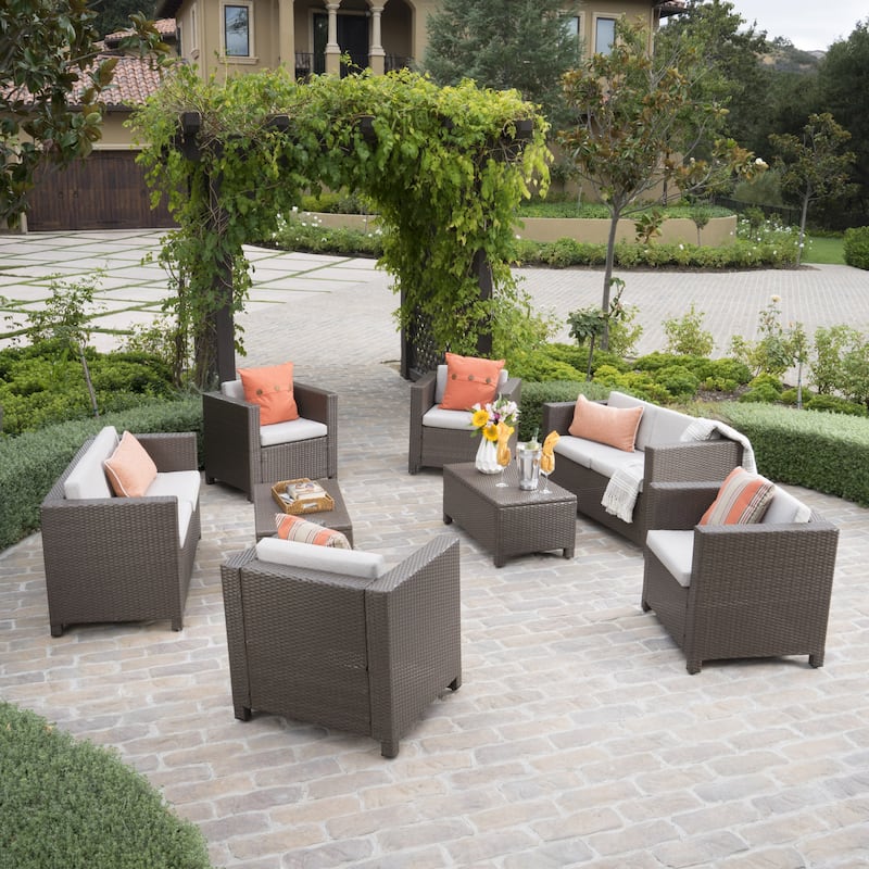 Puerta Outdoor 8-piece Wicker Sofa Chat Set with Cushions by Christopher Knight Home