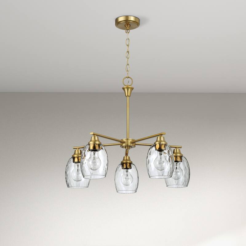 Emar Gold Brass 5-Light Chandelier with Clear Water Glass Shades