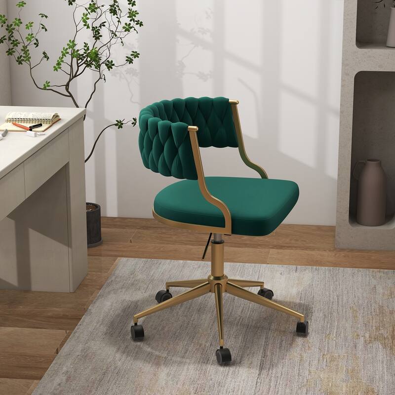 Velvet Home Desk Chair Office Swivel Chair with Wheels and Gold Base