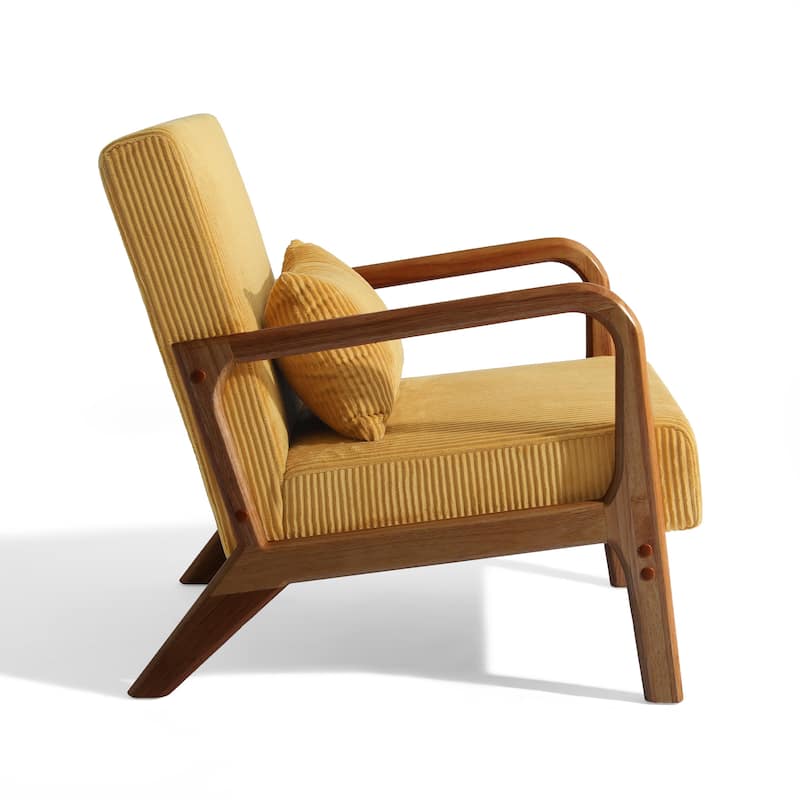 25" W Mid Century Upholstered Wood Accent Chair with Pillow