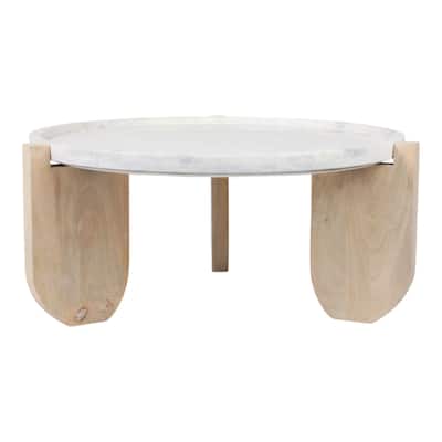 Modern Mango Wood and Marble Accent Table with Stone Top Casual Style