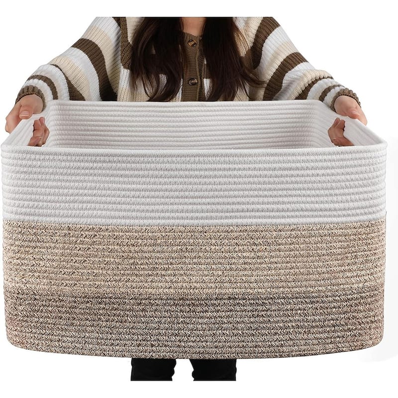 Large Rectangle Blanket Basket, Woven Cotton Rope Baskets - Bed Bath ...