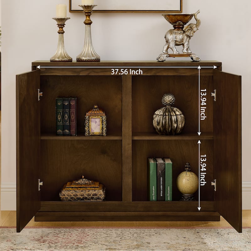 Mid-Century Small Storage Cabinet, Narrow Buffet Sideboard with Doors & Shelves Wood Credenza for Entryway, Hallway, Kitchen