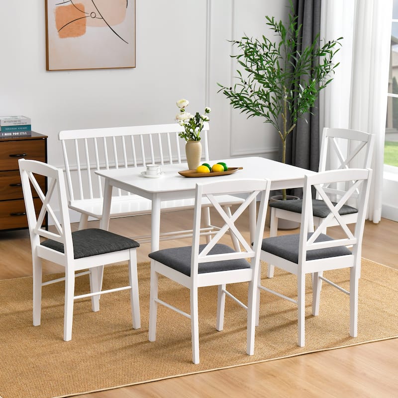 Farmhouse Cross Back Wood Dining Chairs - Set of 4 - Cushion Seat
