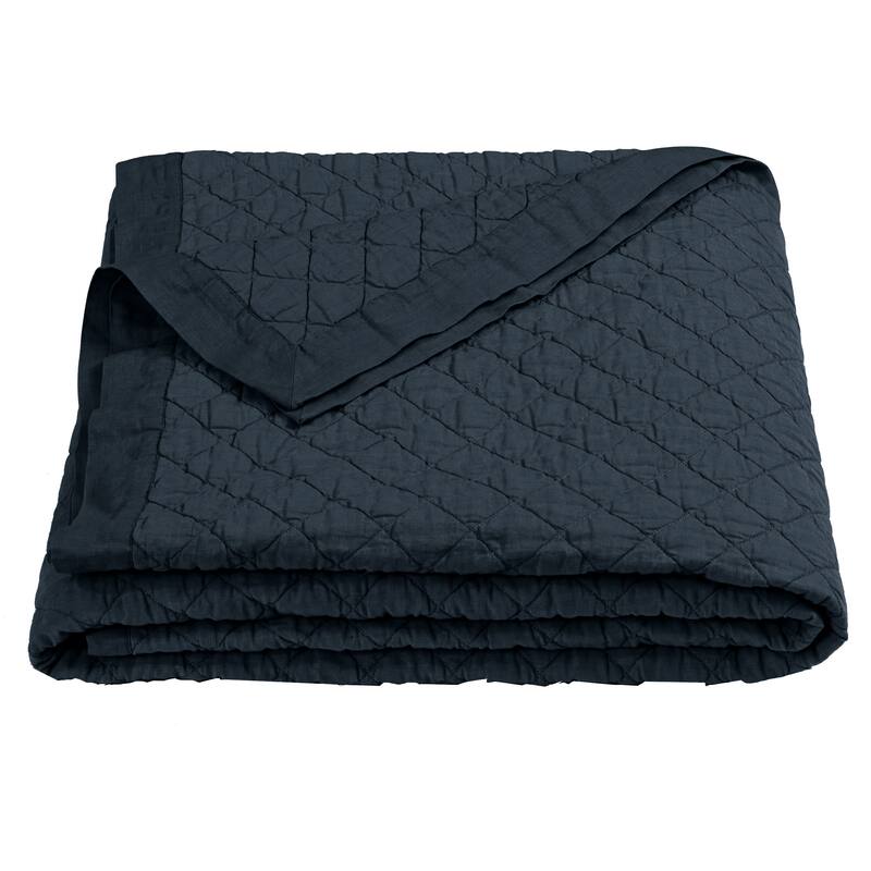 HiEnd Accents Diamond Pattern Linen Cotton Quilt, 1PC - Navy - Queen