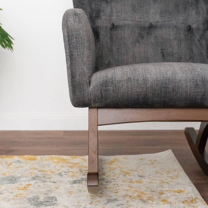 Solid Wood Rocking Chair with Stain Resistant Fabric in Brown and Dark Gray, 36x26x36.5 inches for Living Room, Nursery