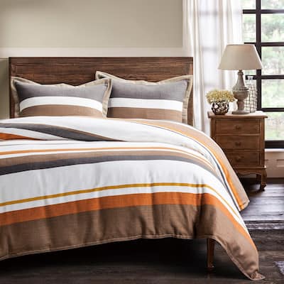 HiEnd Accents Aria Washed Linen Rustic Stripe Comforter Set, 3PC