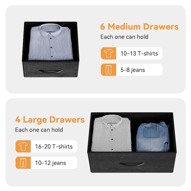 10 Drawer Dresser, Dresser for Bedroom with 10 Large Fabric Storage Drawers