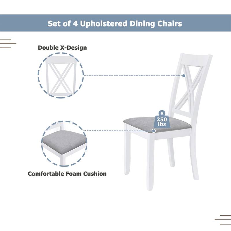 5-Piece Rustic Minimalist Wood Dining Table Set with 4 X-Back Chairs