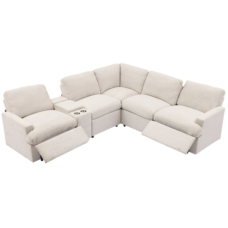 Roomfitters Power Recliner Corner Sofa with Storage Box, Cup Holders, USB Ports, and Power Socket, Perfect for Home Theater