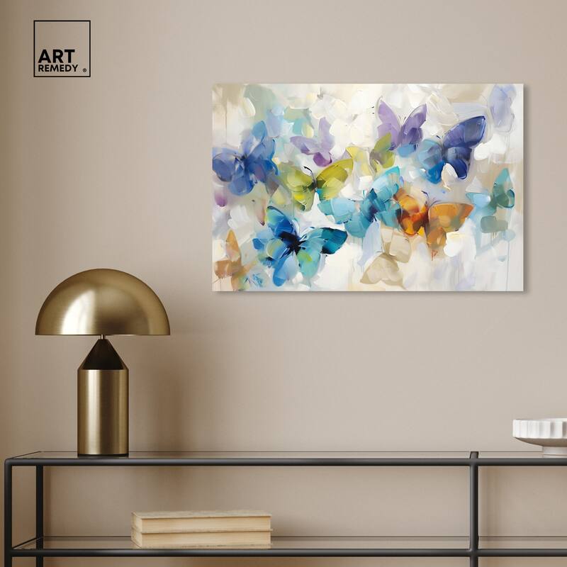 Art Remedy Fluttering Butterflies Gallery Wrapped Butterfly 1 Piece Canvas Wall Art