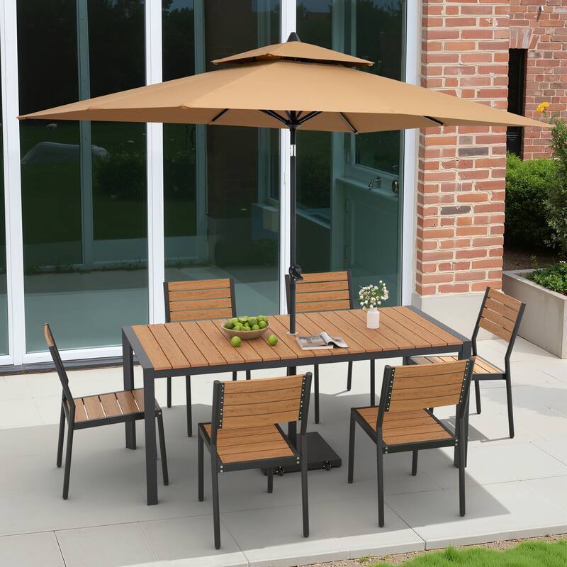 9/11-Piece Outdoor Dining Set Aluminum Table and Stackable Chairs w/10 ft Umbrella and Base
