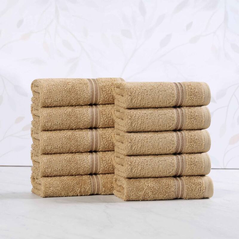 Superior Heritage Egyptian Cotton Absorbent Face Towel Set of 10 - Toast