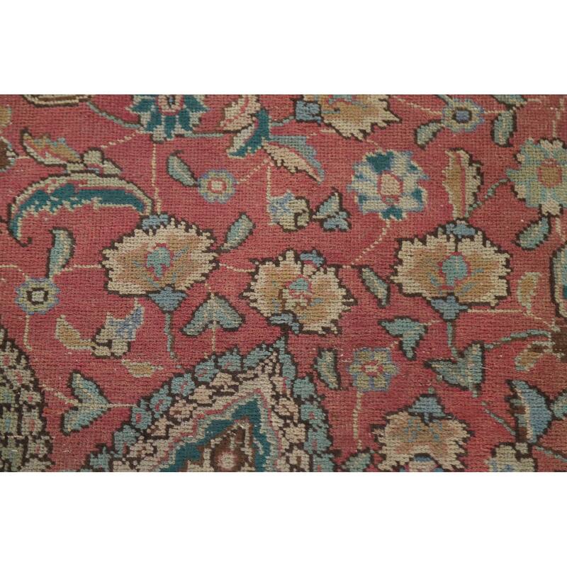 Hand Knotted Oriental 100% Wool Carpet Traditional Floral Pink Tabriz Area Rug - 12' 10'' X 9' 11''