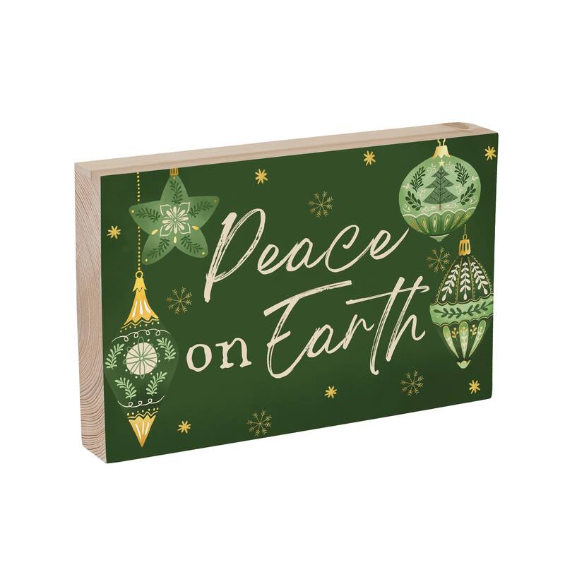 Shades of Green Sign Wood Block - "Peach On Earth" - 12"x8" - Multicolor