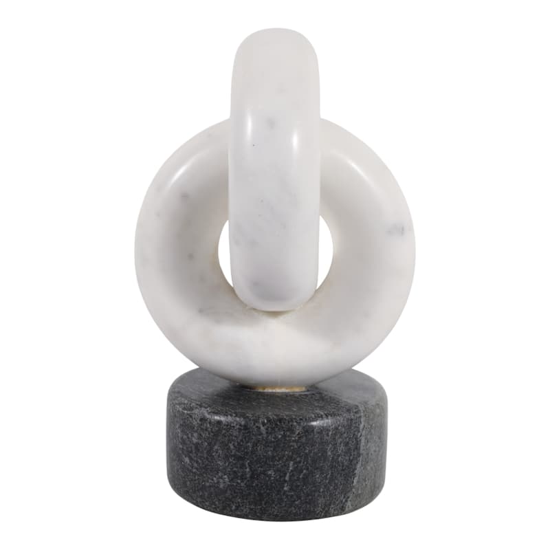 Modern Marble Link Figurine - Decorative Statue - 9", White & Gray - 8.75"